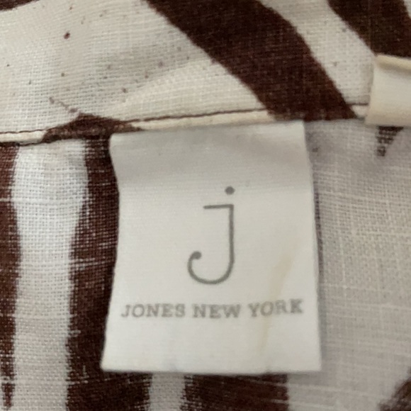 Jones New York 100% Linen Jacket Chocolate Brown & White Leaf Print Size S - Picture 5 of 8